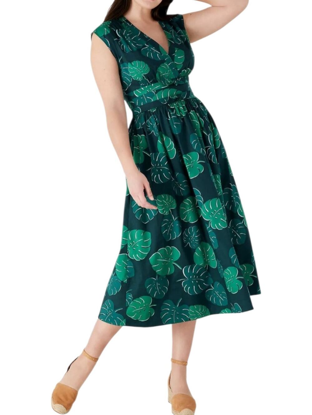 Kate Spade Monstera Leaves Green Poplin Bow Midi Dress New With Tags
